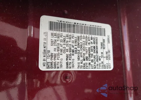 2011 Nissan Murano Sl из США, поврежденный, VIN JN8AZ1MW0BW166893